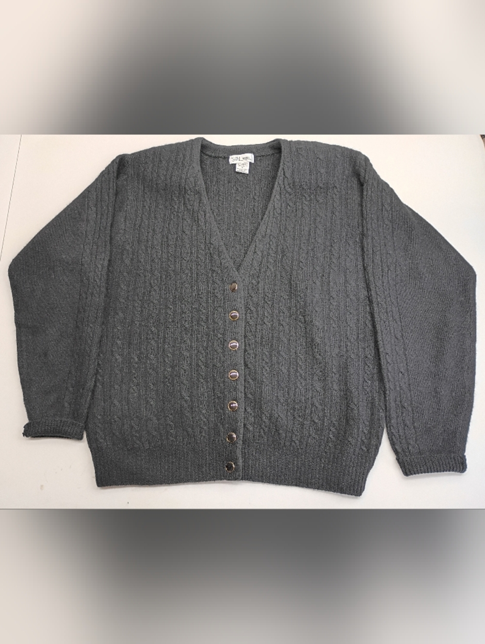 Vintage SML Sport Cardigan Sweater Cable Knit Women Sz M Lambswool Blend Black